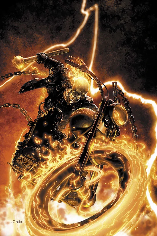 Ghost Rider usando su Hellfire Chain y Hell Cycle